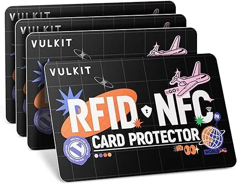 RFID/NFC Blocking Cards - Pack of 4, Ultra-Thin Credit Card Protector, Contactless Card Protector, Premium NFC Blocker, for Credit Cards, Passports and Wallets