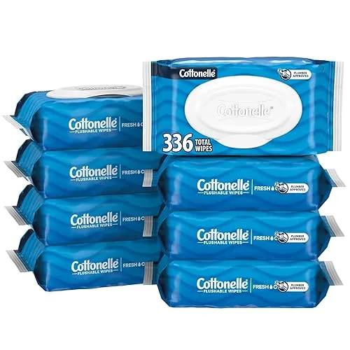 Cottonelle Fresh Feel Flushable Wet Wipes, Adult Wet Wipes, 8 Flip-Top Packs, 42 Wipes Per Pack (336 Total Wipes), Packa